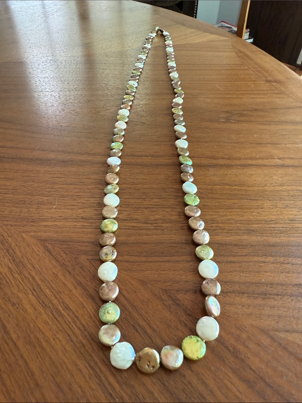 Freshwater Coin Pearl Necklace in White, Champagne & Green
